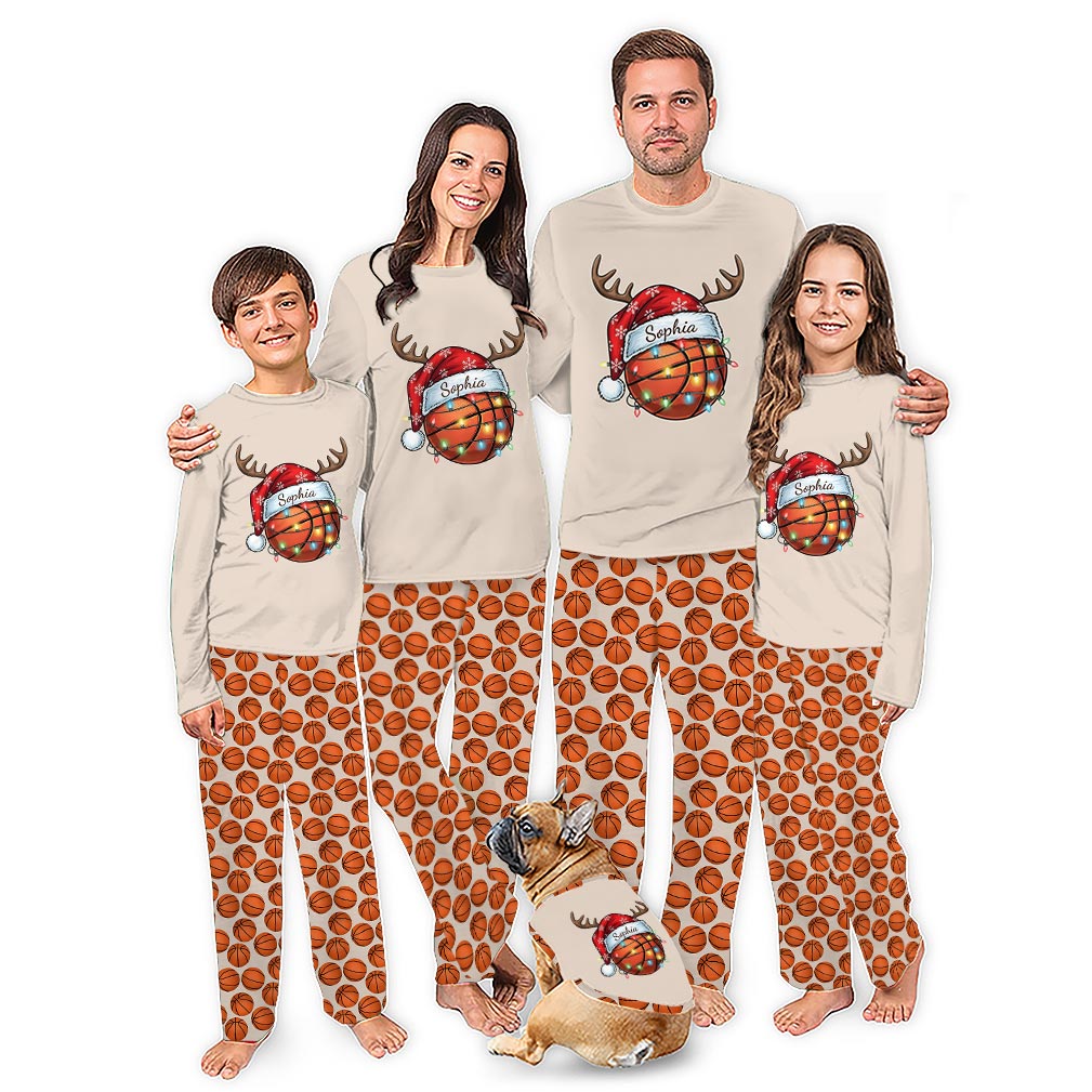 Personalized Reindeer Basketball Family Matching Christmas Pajamas With Plus Size
