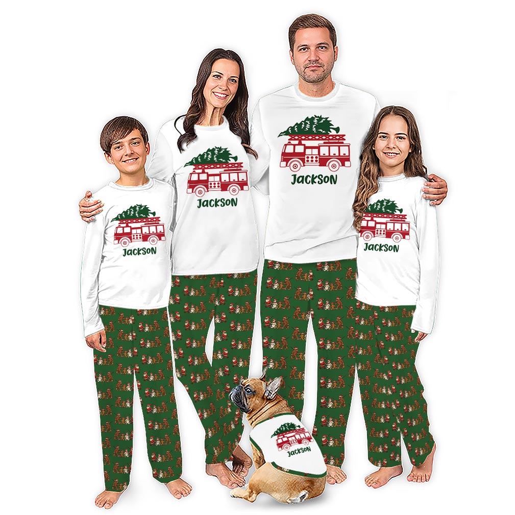 Custom Fire Truck Family Matching Christmas Pajamas
