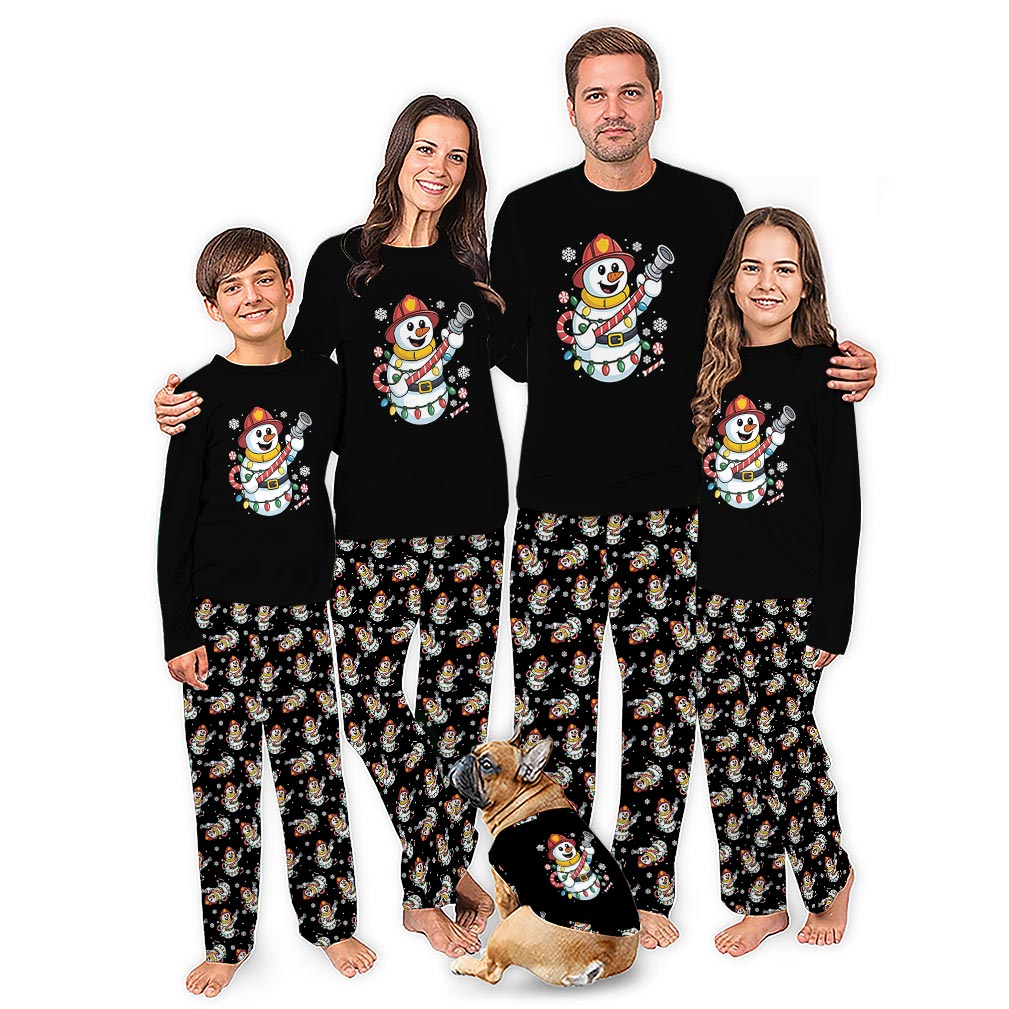 Firefighter Snowman Christmas Pajamas For Family And Dog With Plus Size