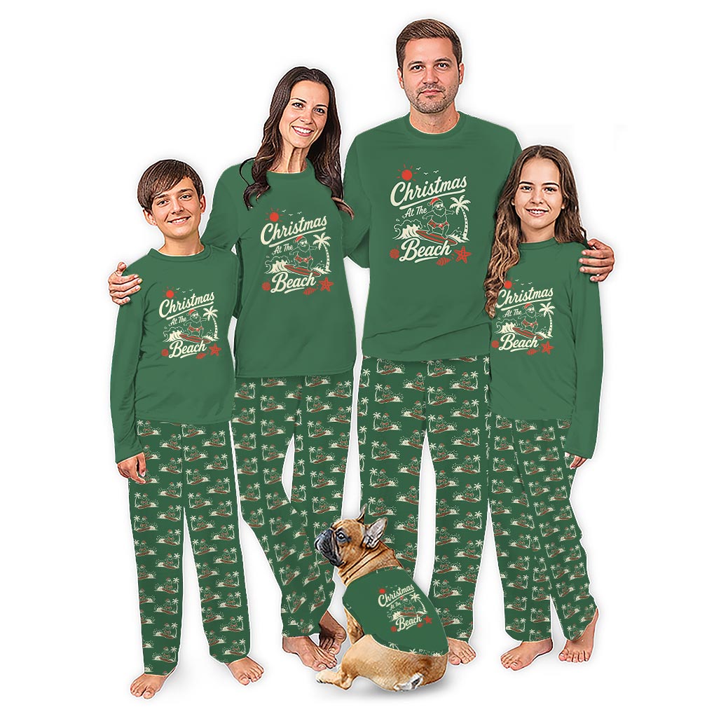Surfing Santa Claus Dog Matching Christmas Pajamas