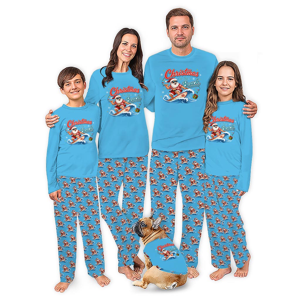 Funny Surfing Santa Family Christmas Pajamas Funny Surfing Santa Family Christmas Pajamas