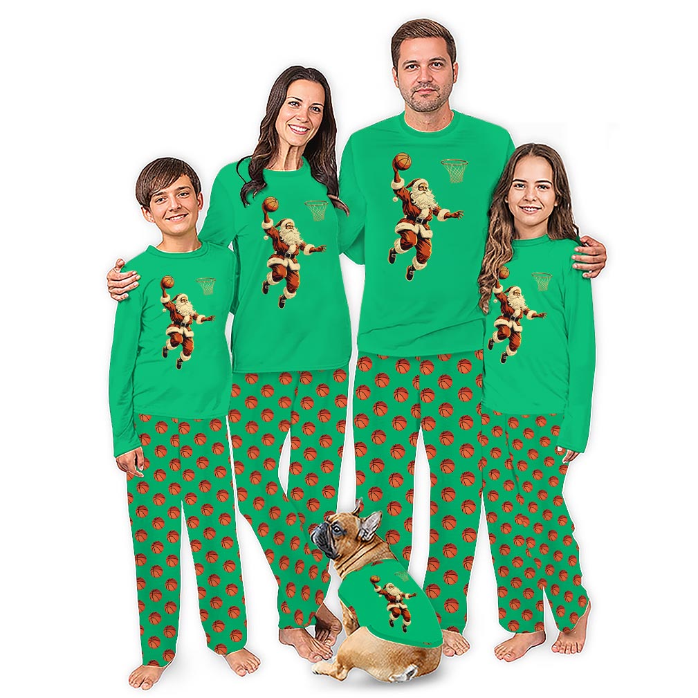 Funny Basketball Santa Christmas Themed Pajama Sets With Plus Size