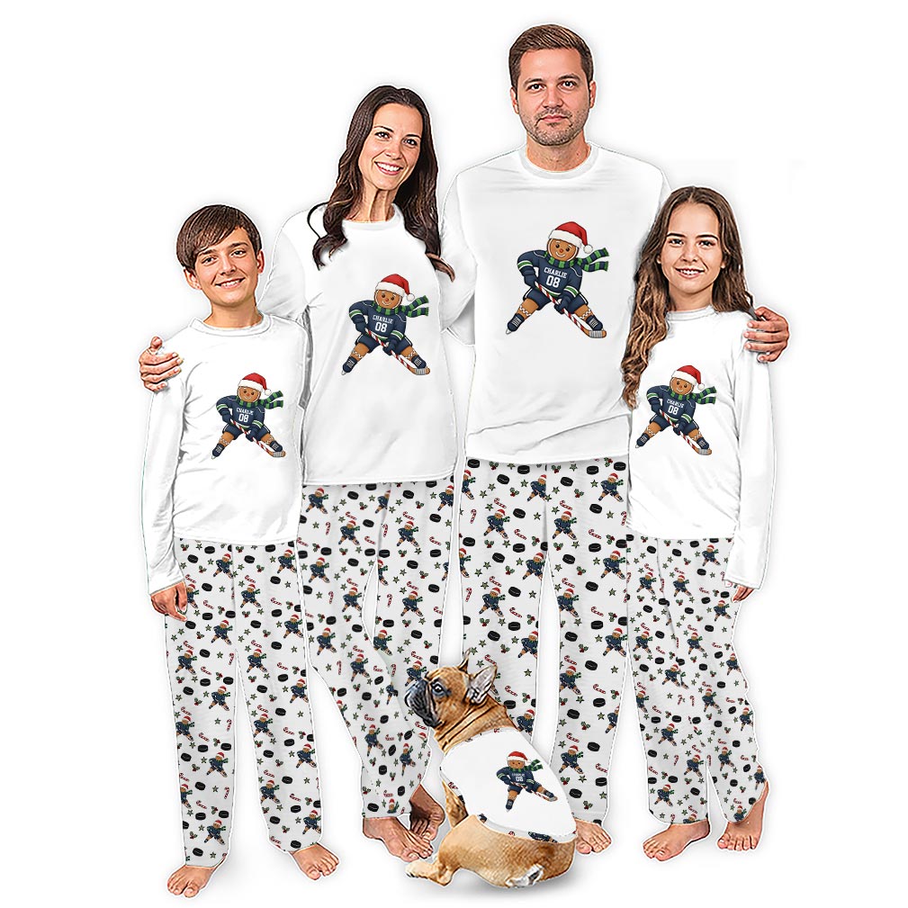 Cute Gingerbread Hockey Christmas Family Pajamas With Plus Size