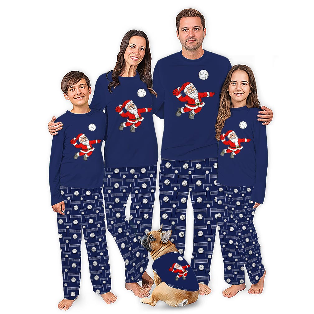 Funny Volleyball Santa Family Christmas Pajamas Including Dog