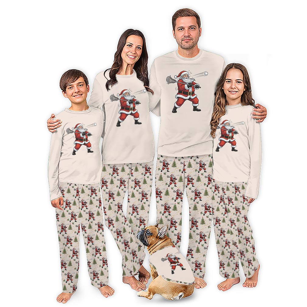 Funny Lacrosse Santa Family Christmas Pajamas With Plus Size