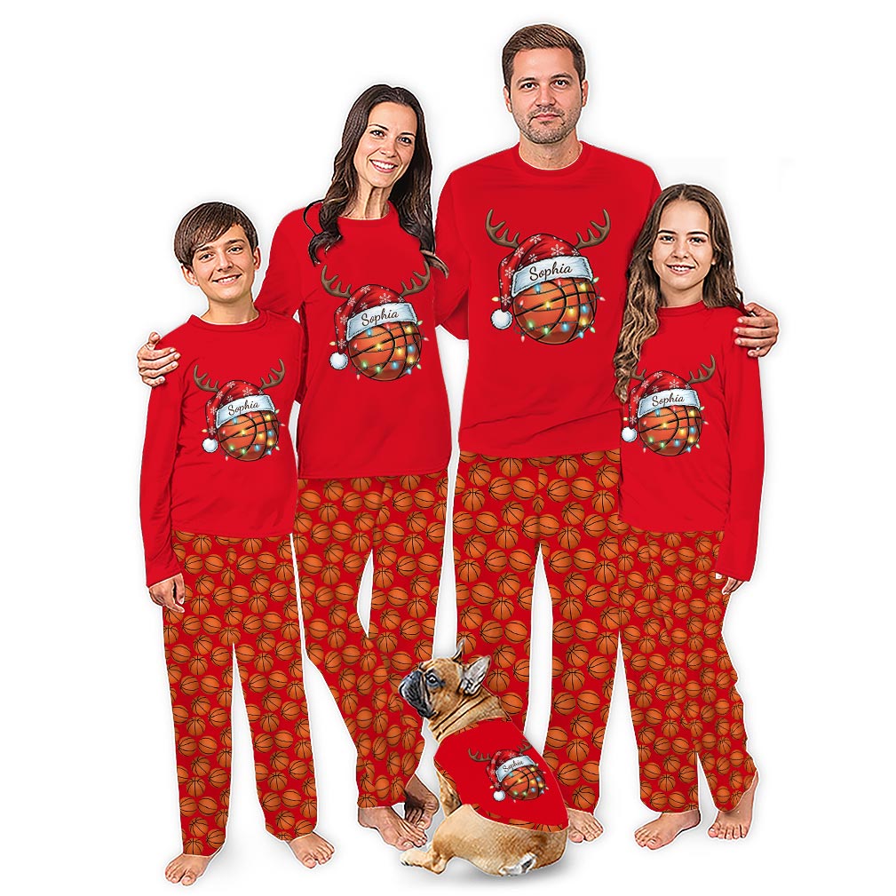 Personalized Reindeer Basketball Family Matching Christmas Pajamas With Plus Size