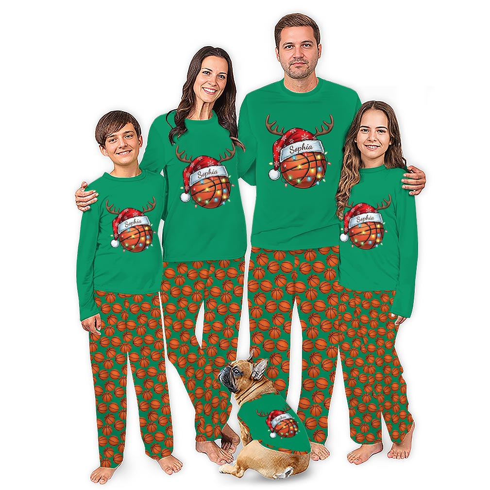 Personalized Reindeer Basketball Family Matching Christmas Pajamas With Plus Size
