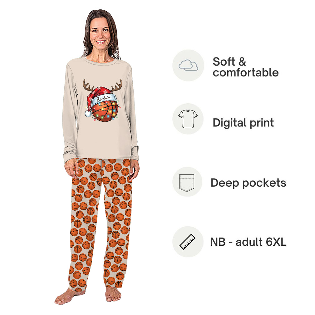 Personalized Reindeer Basketball Family Matching Christmas Pajamas With Plus Size