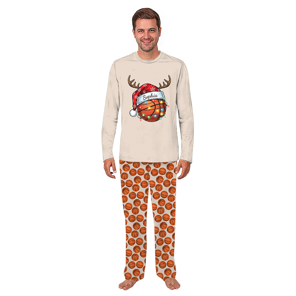 Personalized Reindeer Basketball Family Matching Christmas Pajamas With Plus Size