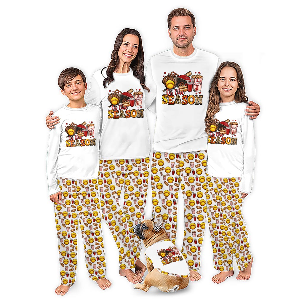Game Day Softball Family Christmas Pajamas Including Dog