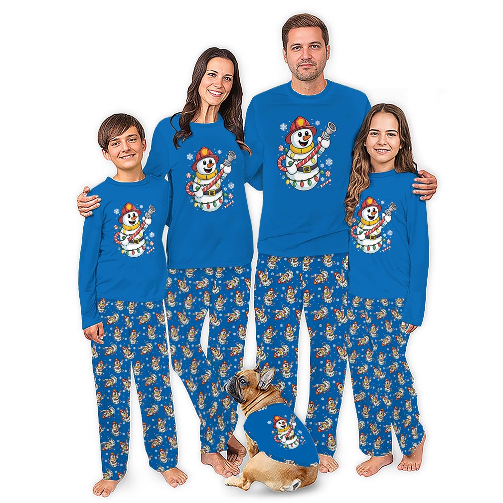 Firefighter Snowman Christmas Pajamas For Family And Dog With Plus Size