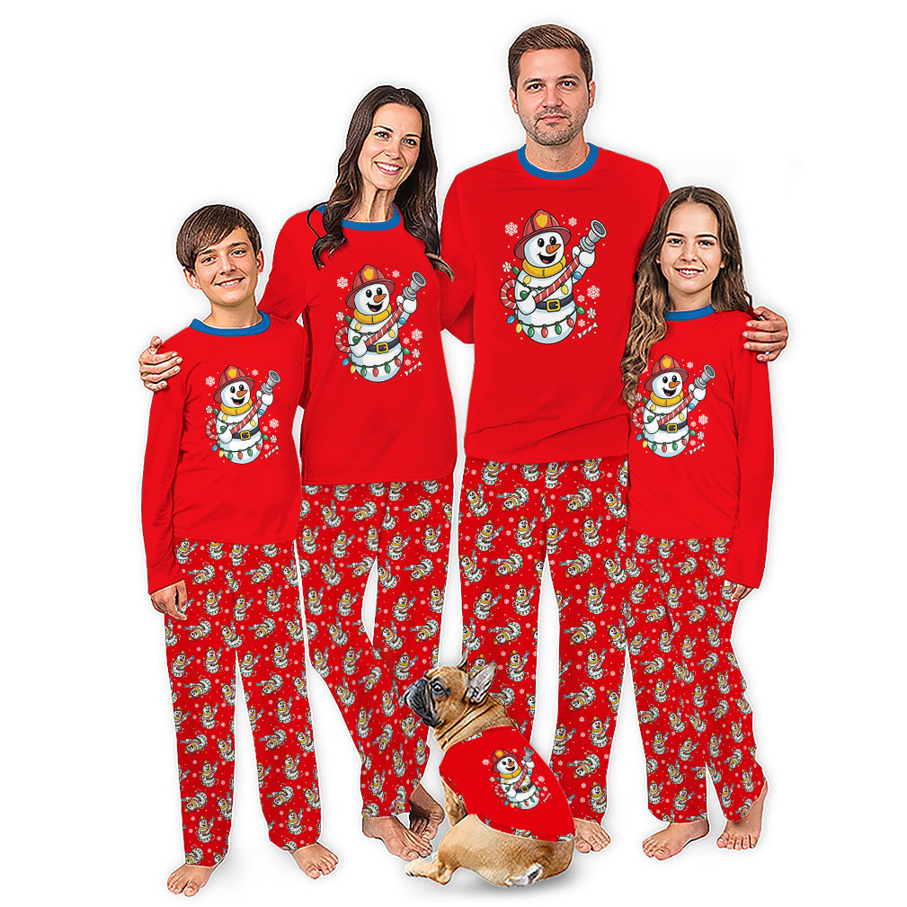 Firefighter Snowman Christmas Pajamas For Family And Dog With Plus Size