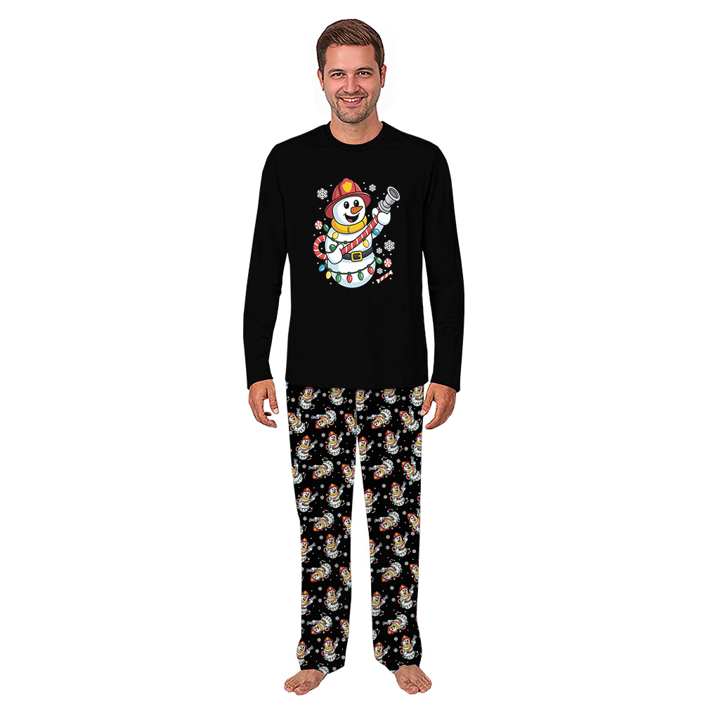 Firefighter Snowman Christmas Pajamas For Family And Dog With Plus Size