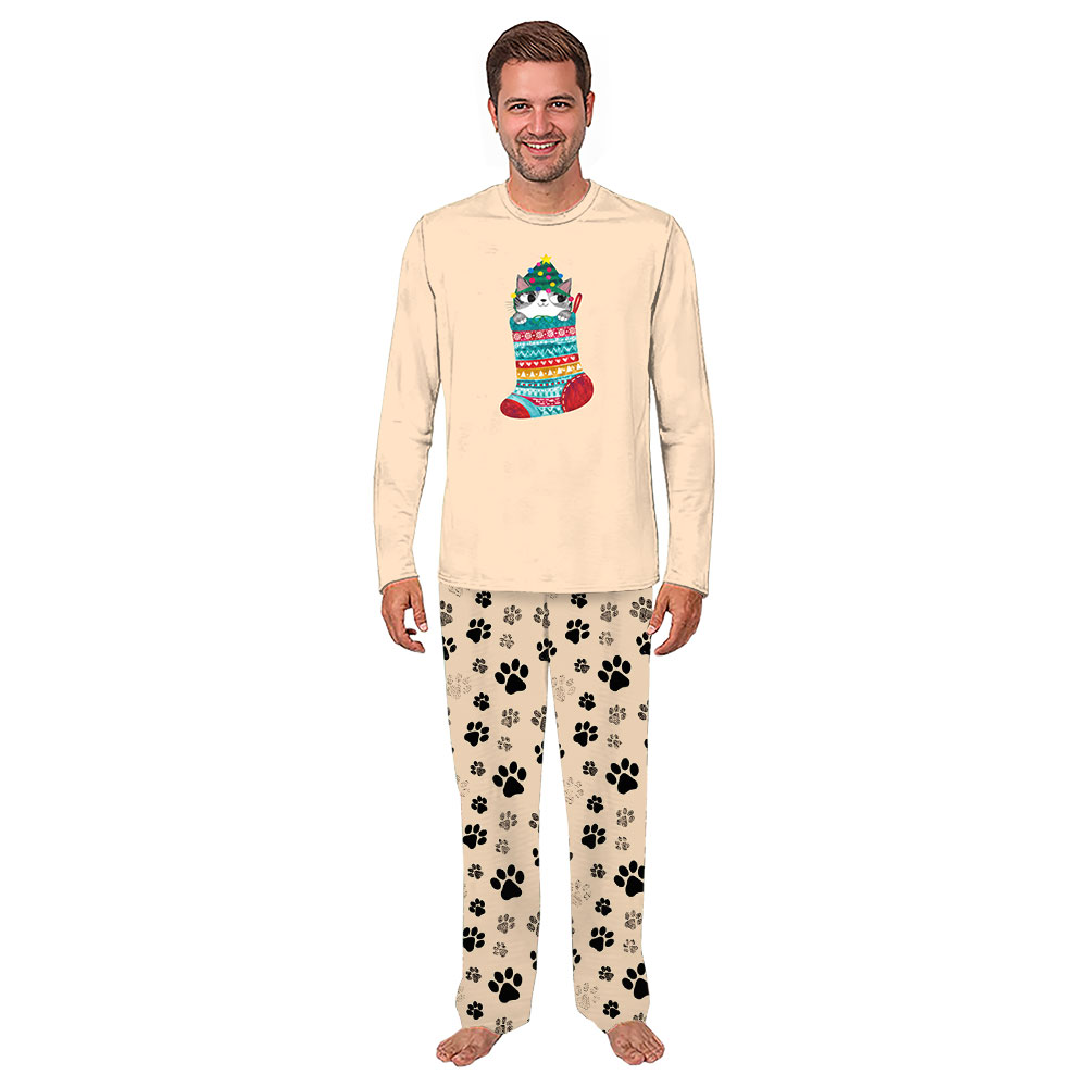 Cute Cat In Christmas Stocking Pajamas With Pockets Cute Cat In Christmas Stocking Pajamas With Pockets