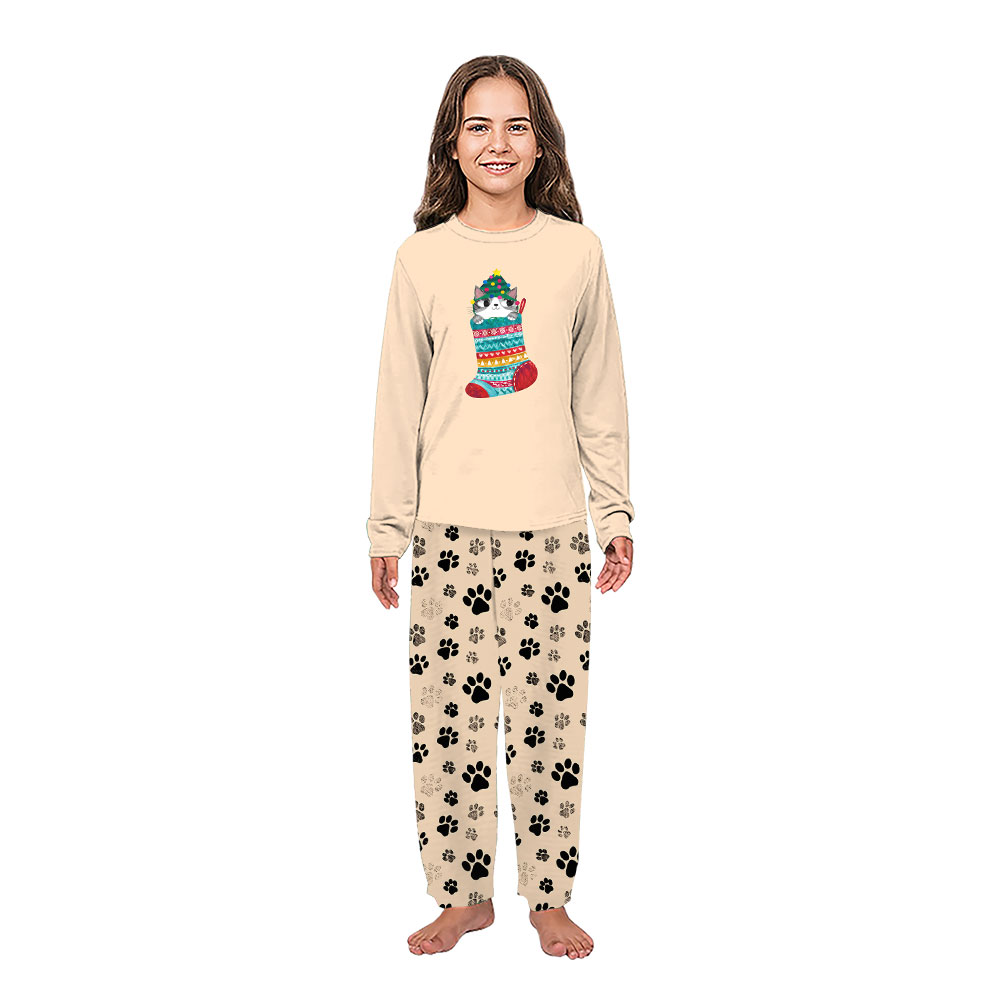 Cute Cat In Christmas Stocking Pajamas With Pockets Cute Cat In Christmas Stocking Pajamas With Pockets