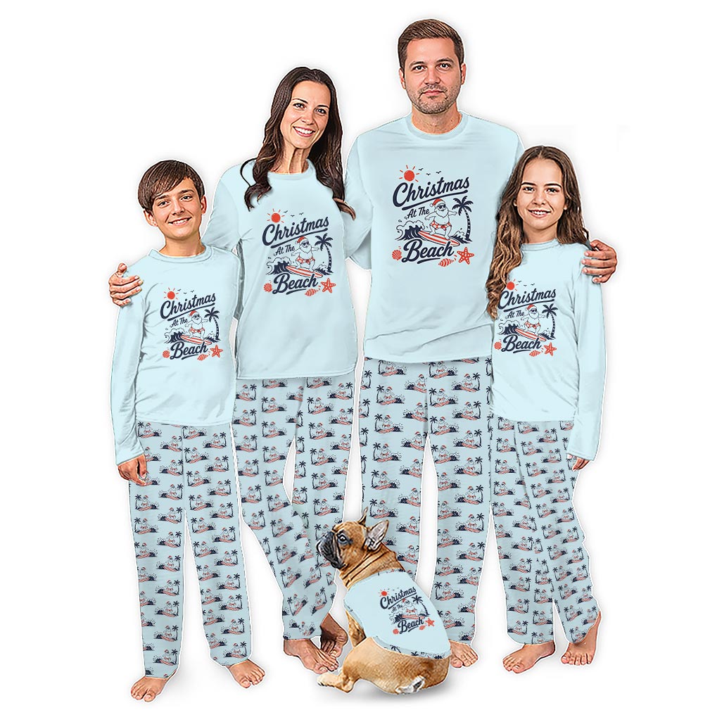 Surfing Santa Claus Dog Matching Christmas Pajamas