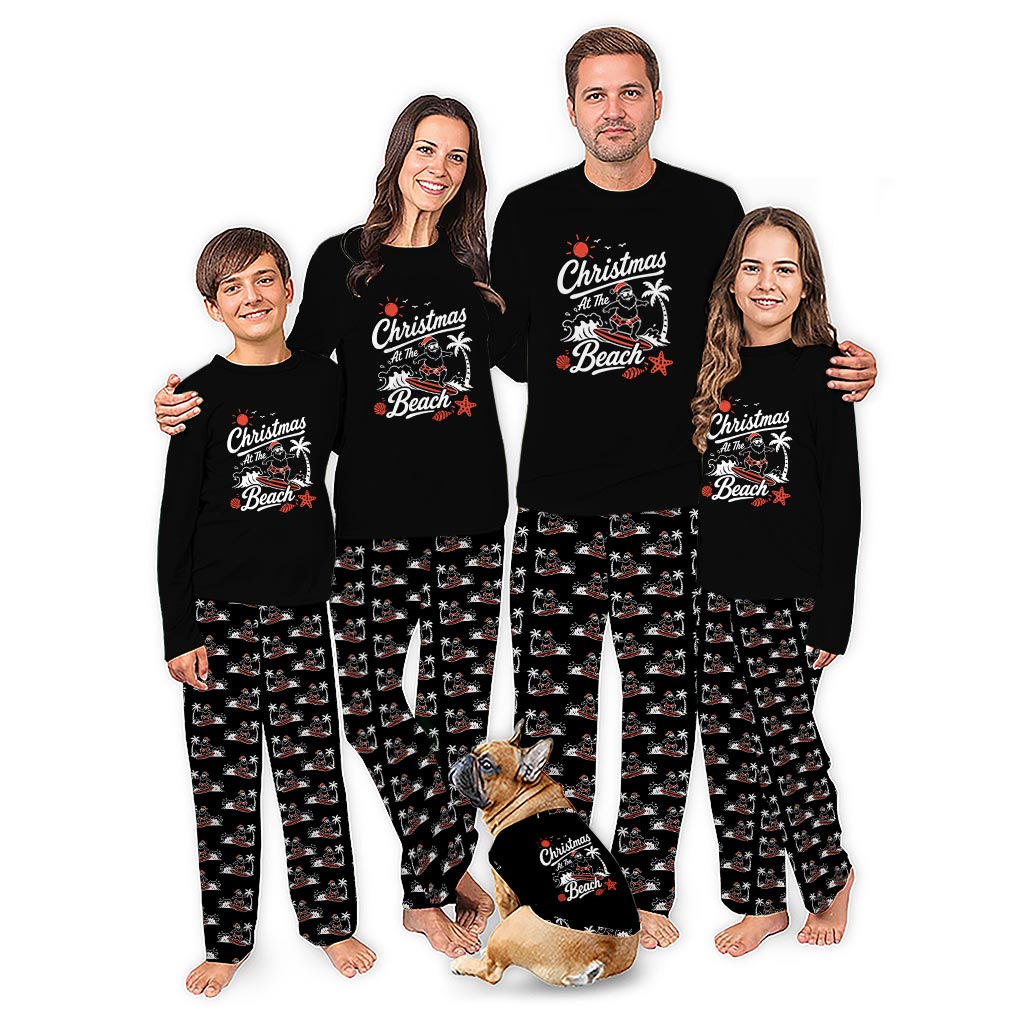 Surfing Santa Claus Dog Matching Christmas Pajamas