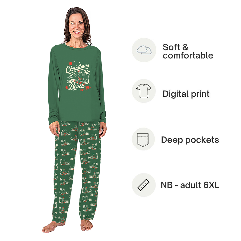 Surfing Santa Claus Dog Matching Christmas Pajamas