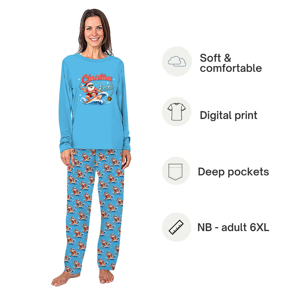 Funny Surfing Santa Family Christmas Pajamas Funny Surfing Santa Family Christmas Pajamas