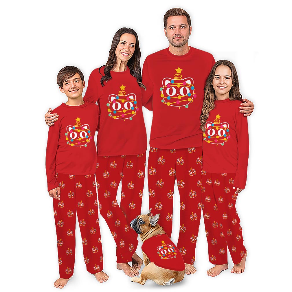 Cute Cat with Christmas Lights Matching Family Pajamas