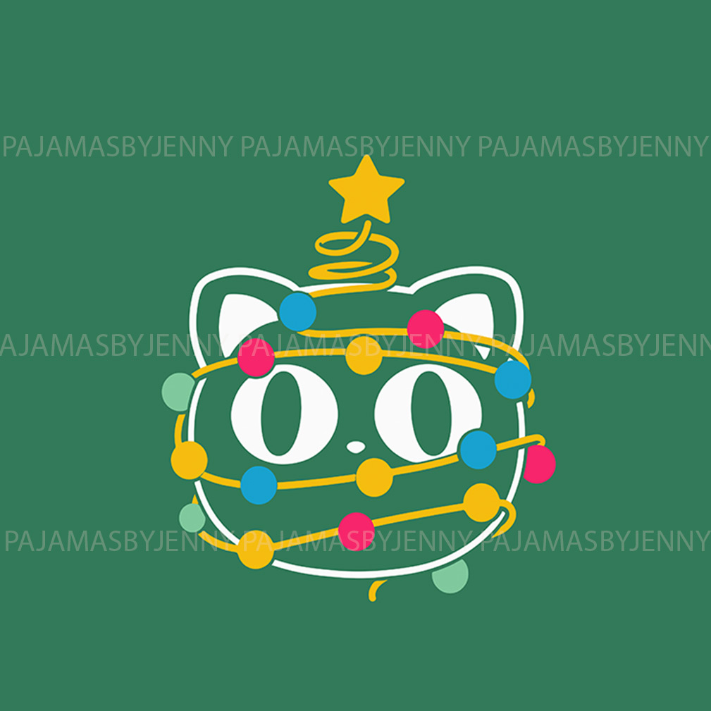 Cute Cat with Christmas Lights Matching Family Pajamas