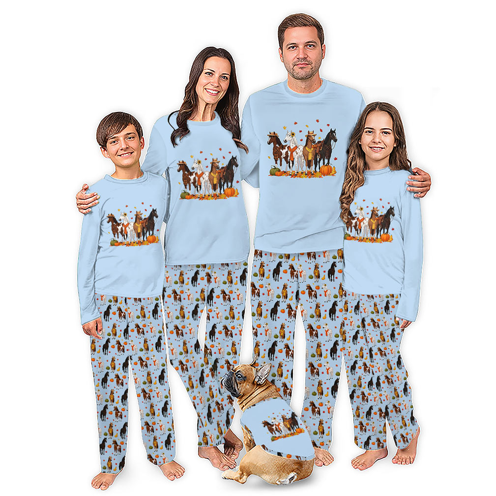 Fall Horse Cute Christmas Pajamas For Family And Dog