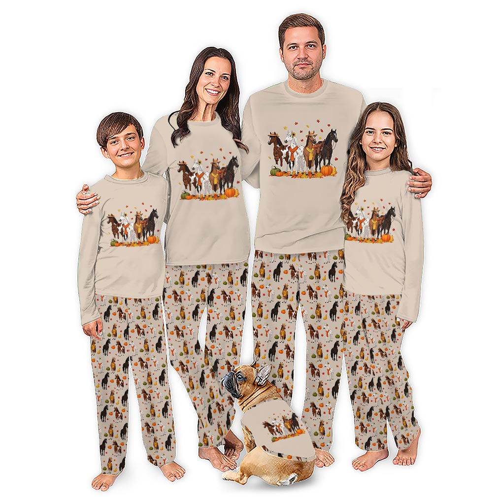 Fall Horse Cute Christmas Pajamas For Family And Dog