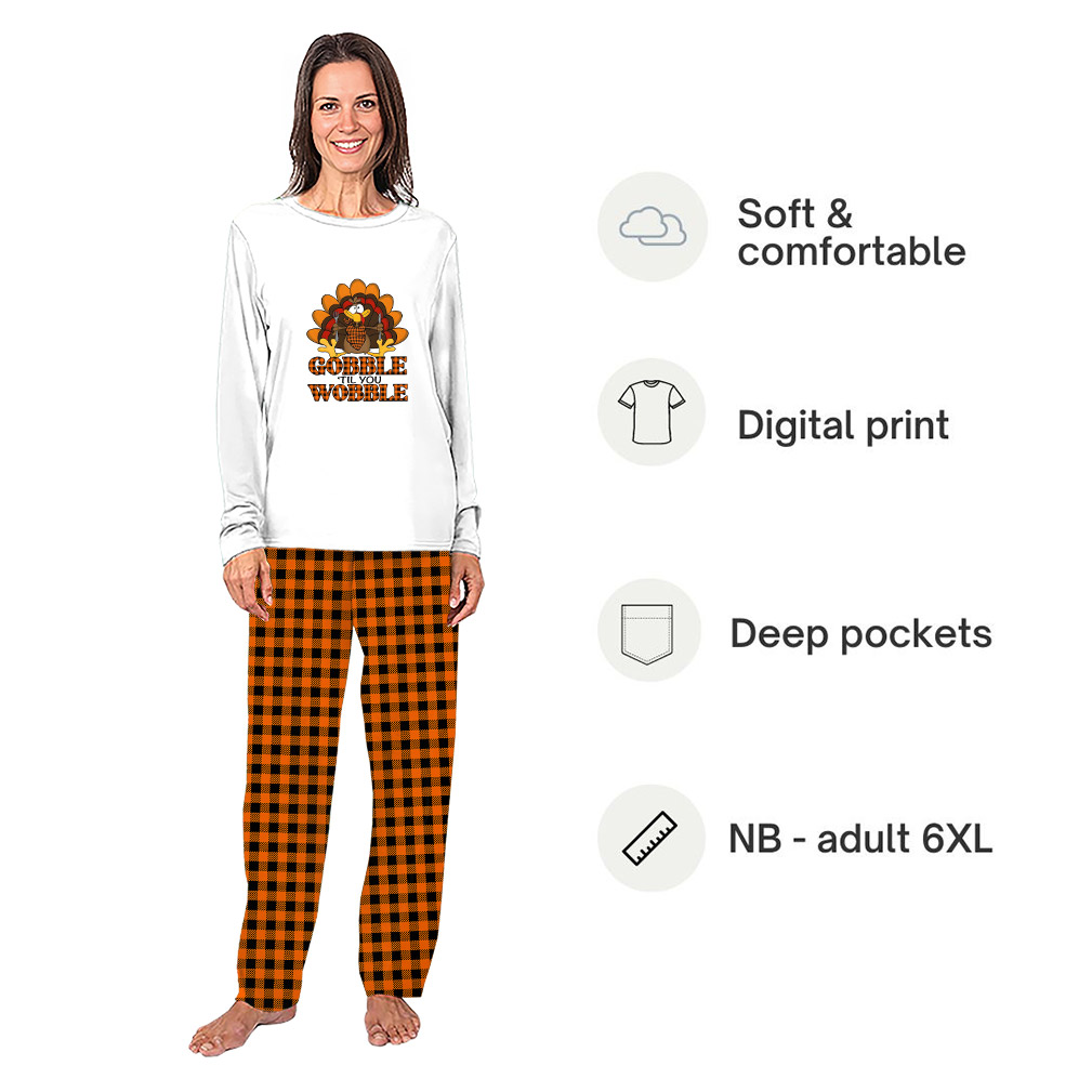 Cute Gobble Gobble Family Thanksgiving Pajamas With Extended Size Cute Gobble Gobble Family Thanksgiving Pajamas With Extended Size