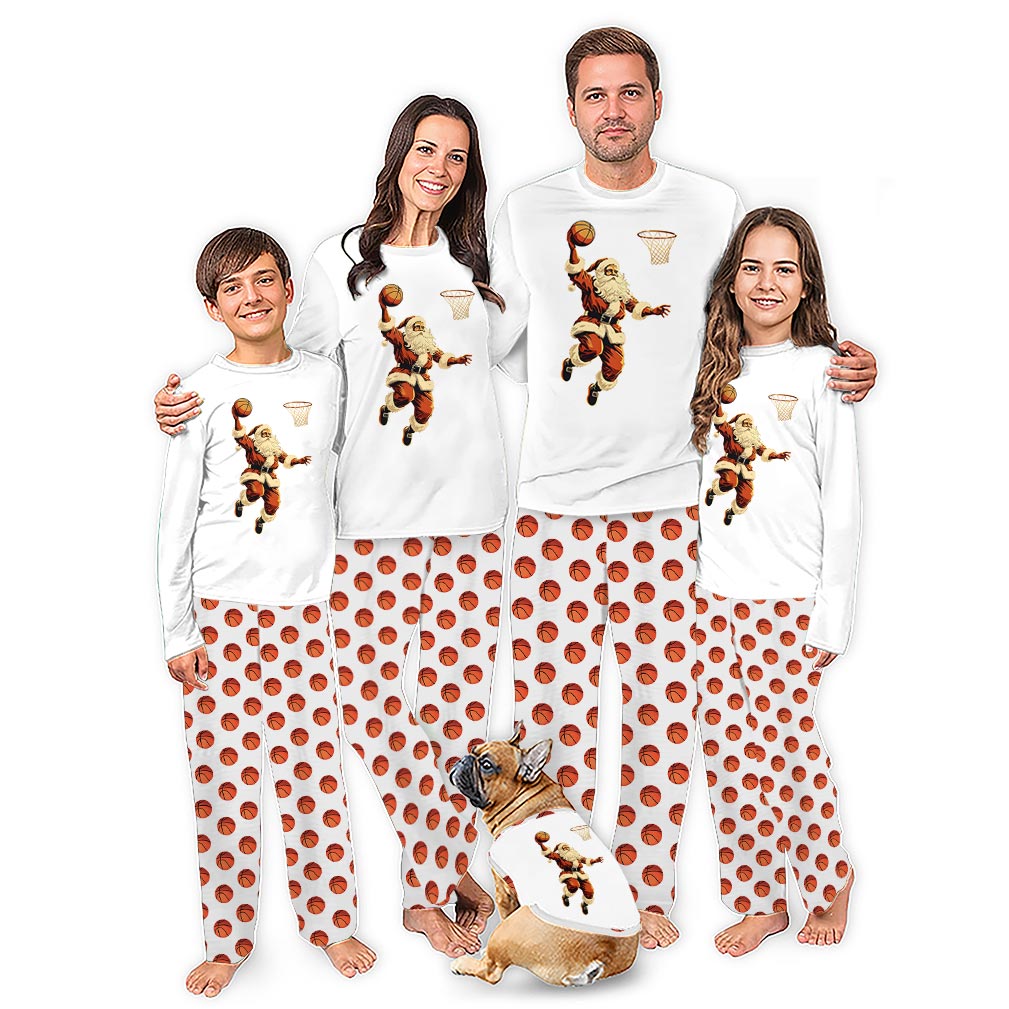 Funny Basketball Santa Christmas Themed Pajama Sets With Plus Size