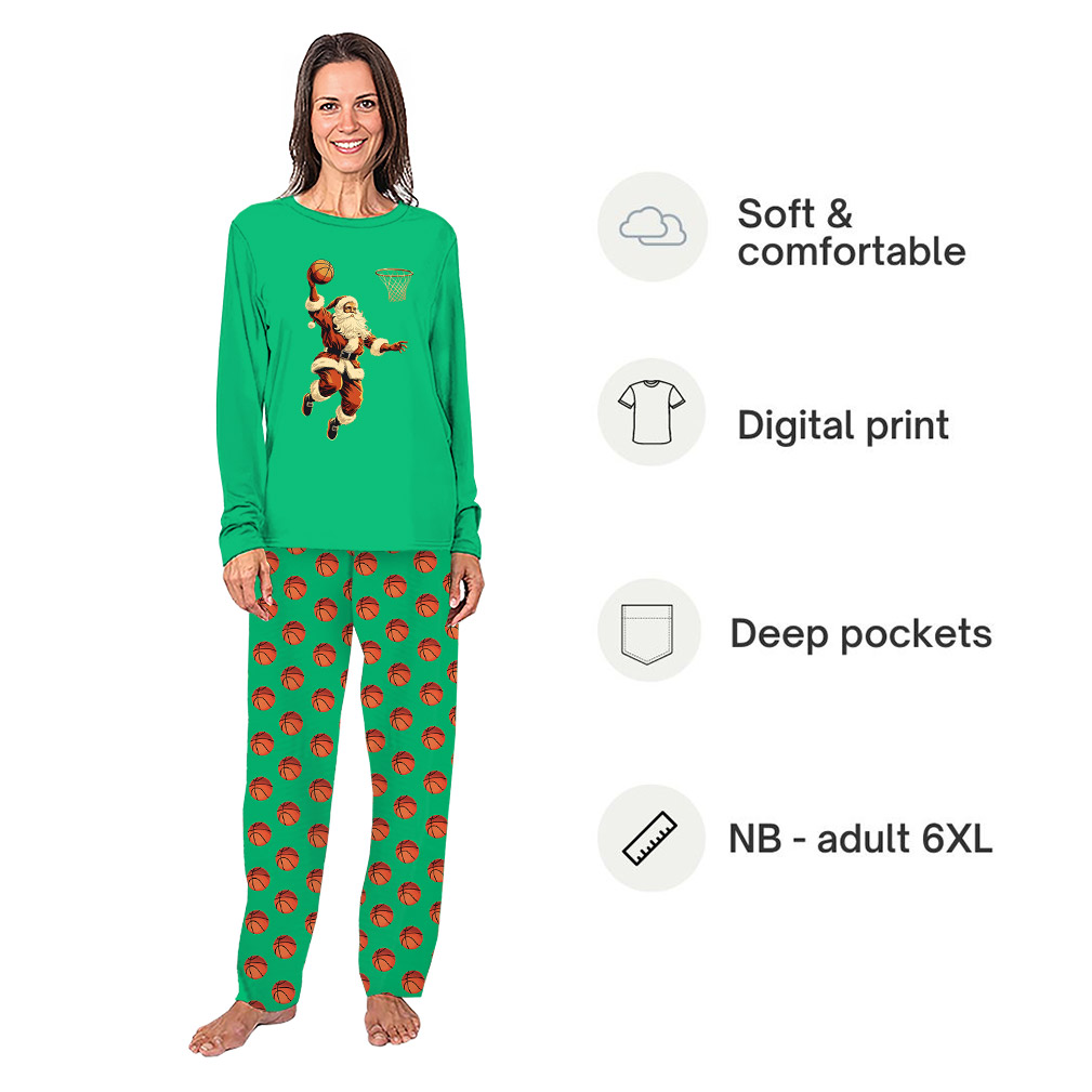 Funny Basketball Santa Christmas Themed Pajama Sets With Plus Size