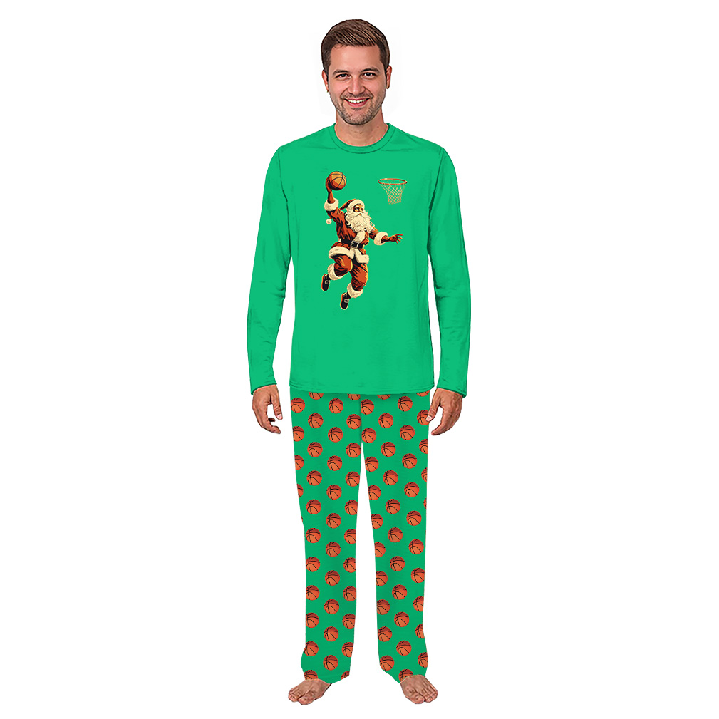 Funny Basketball Santa Christmas Themed Pajama Sets With Plus Size