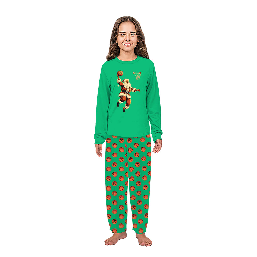 Funny Basketball Santa Christmas Themed Pajama Sets With Plus Size