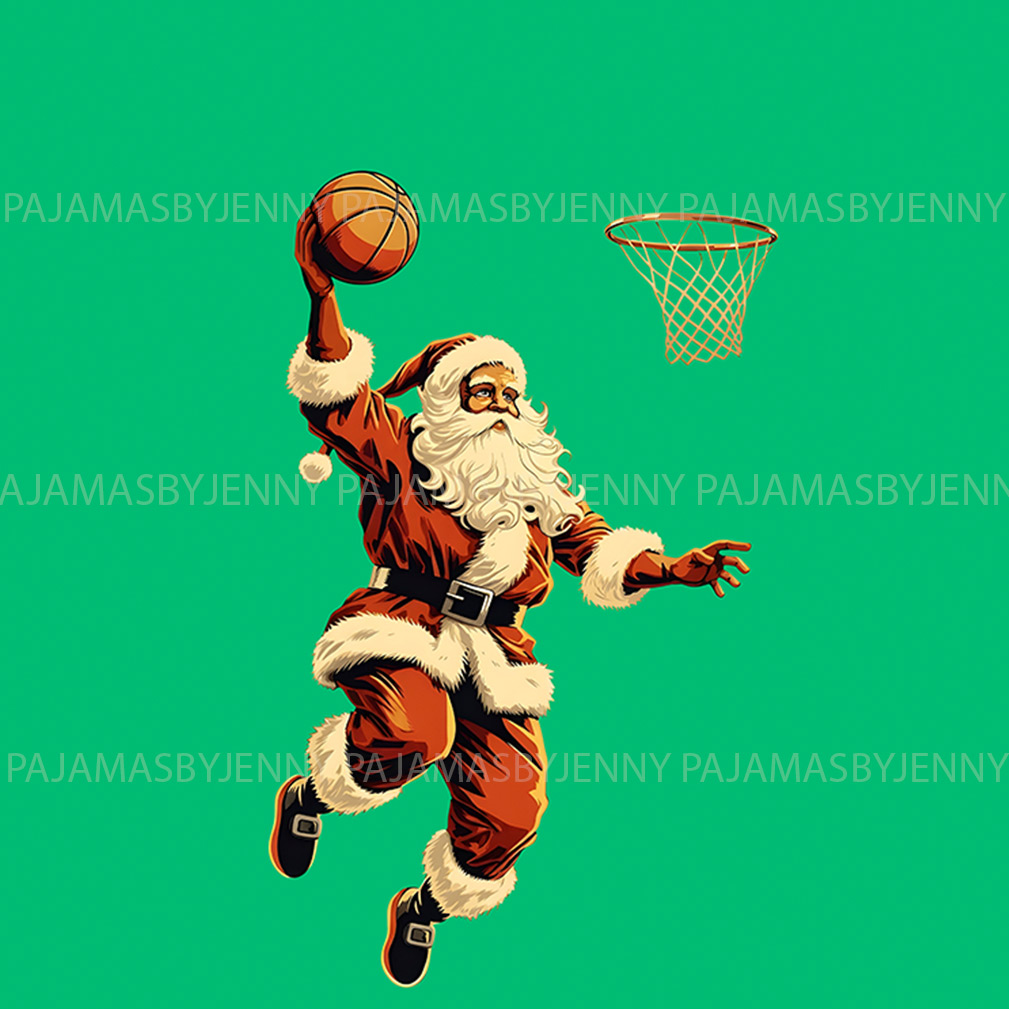 Funny Basketball Santa Christmas Themed Pajama Sets With Plus Size