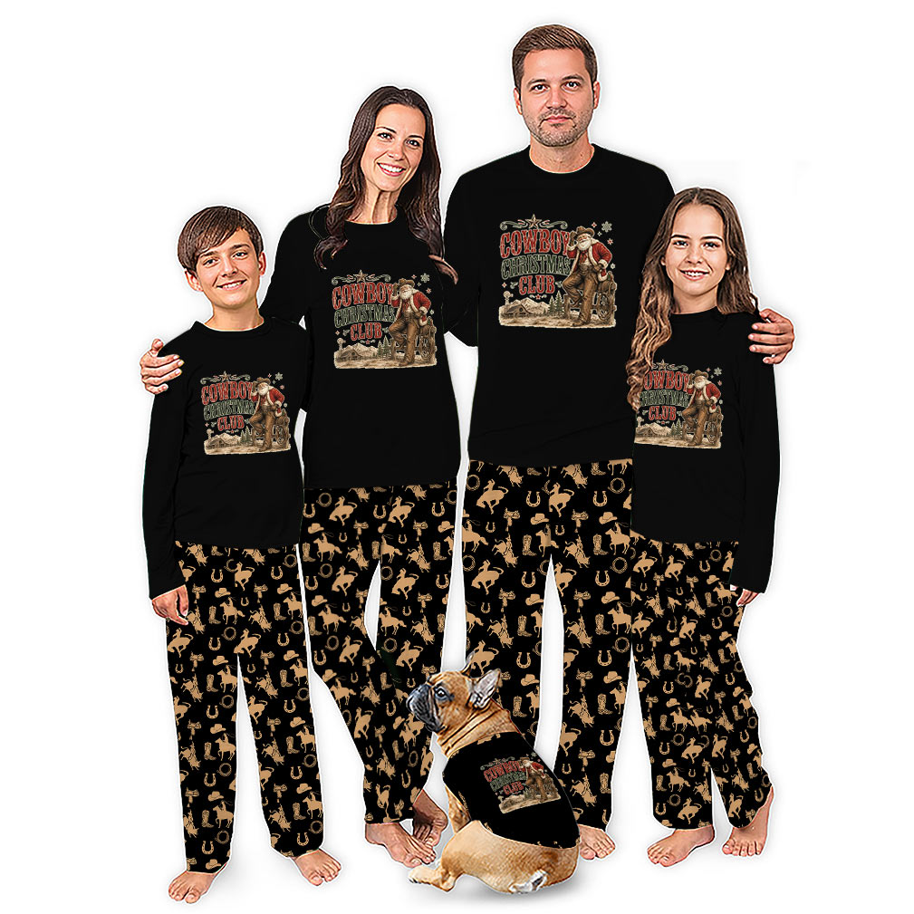 Cowboy Santa Matching Christmas Pajamas Whole Family With Dog Cowboy Santa Matching Christmas Pajamas Whole Family With Dog