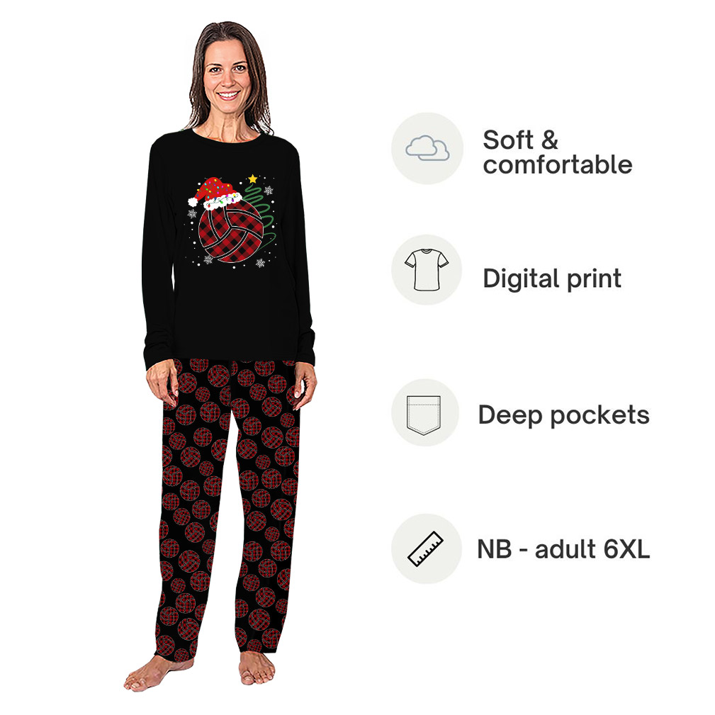 Red and Black Checkered Ball Christmas Themed Pajama Sets With Plus Size Red and Black Checkered Ball Christmas Themed Pajama Sets With Plus Size