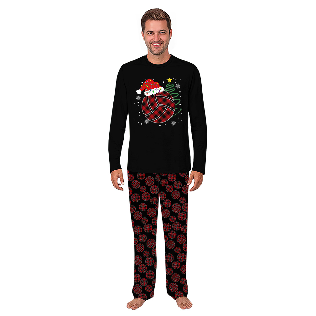 Red and Black Checkered Ball Christmas Themed Pajama Sets With Plus Size Red and Black Checkered Ball Christmas Themed Pajama Sets With Plus Size