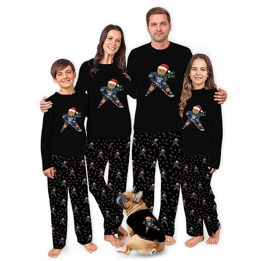 Cute Gingerbread Hockey Christmas Family Pajamas With Plus Size