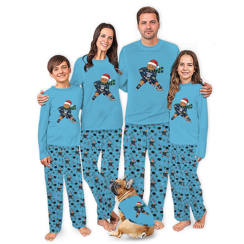 Cute Gingerbread Hockey Christmas Family Pajamas With Plus Size