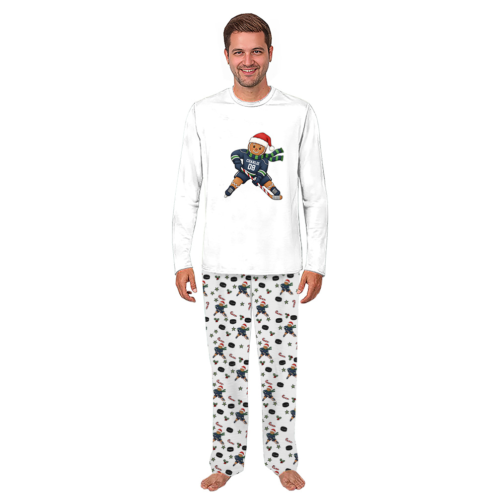 Cute Gingerbread Hockey Christmas Family Pajamas With Plus Size