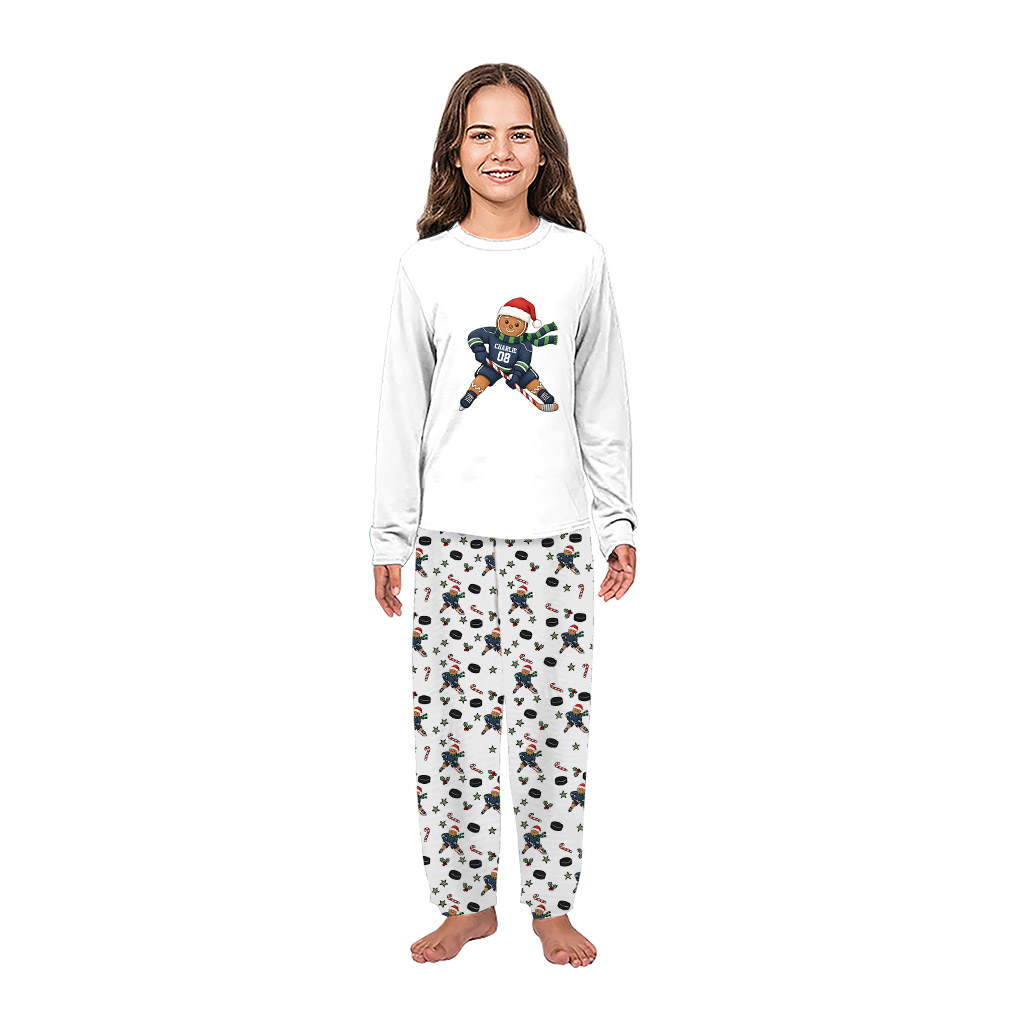 Cute Gingerbread Hockey Christmas Family Pajamas With Plus Size