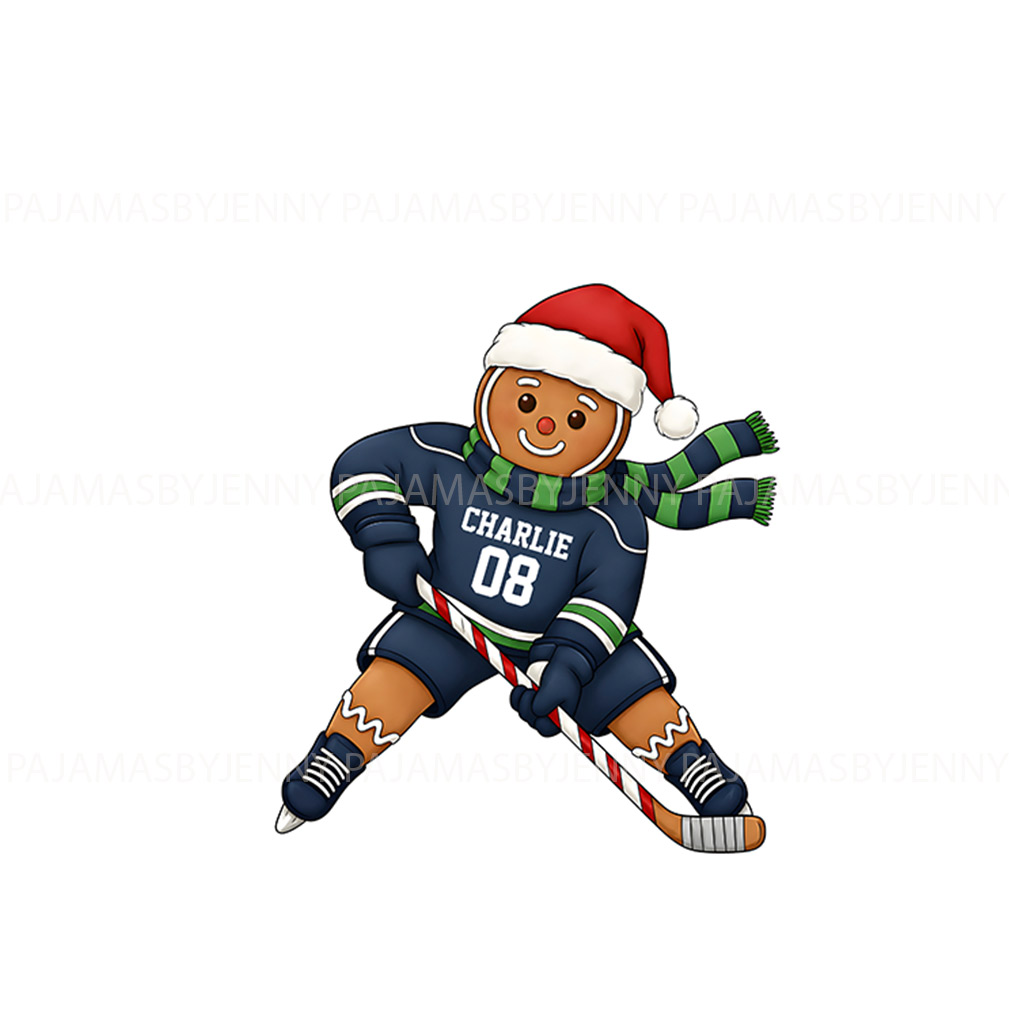 Cute Gingerbread Hockey Christmas Family Pajamas With Plus Size