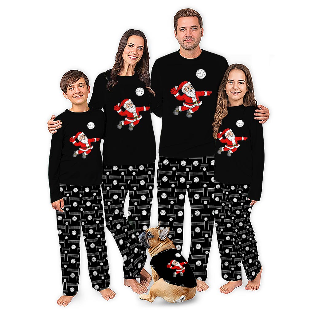 Funny Volleyball Santa Family Christmas Pajamas Including Dog