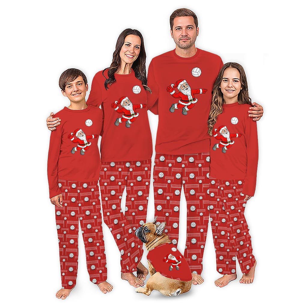 Funny Volleyball Santa Family Christmas Pajamas Including Dog