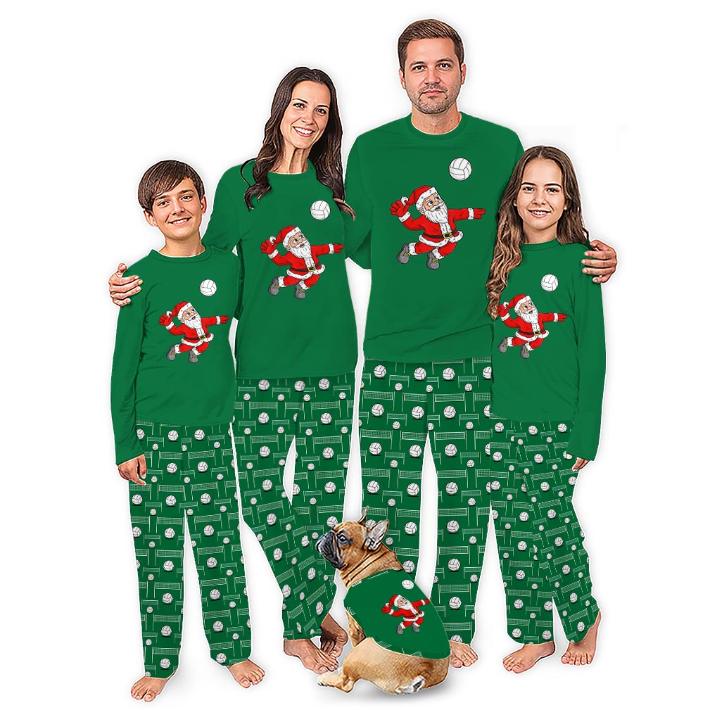 Funny Volleyball Santa Family Christmas Pajamas Including Dog