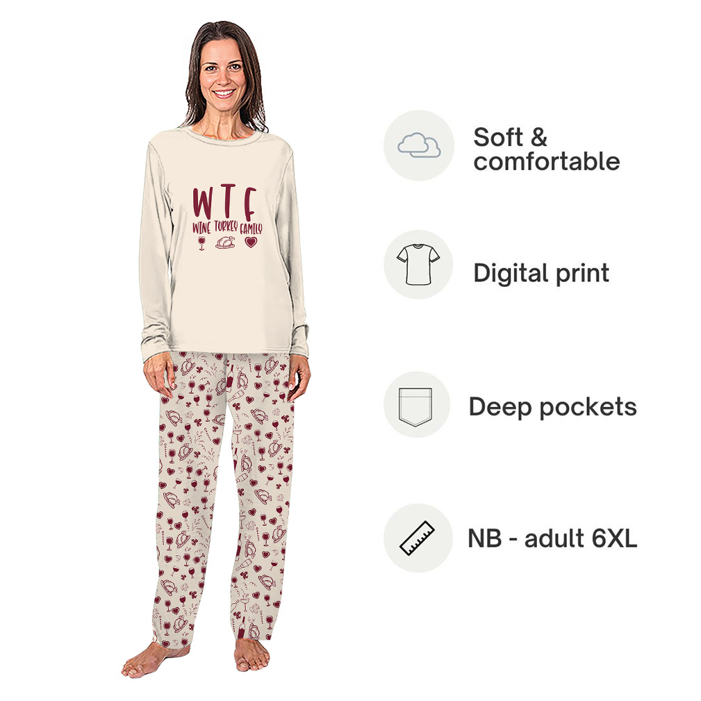 Wine Turkey Matching Thanksgiving Pajamas For The Family With Plus Size