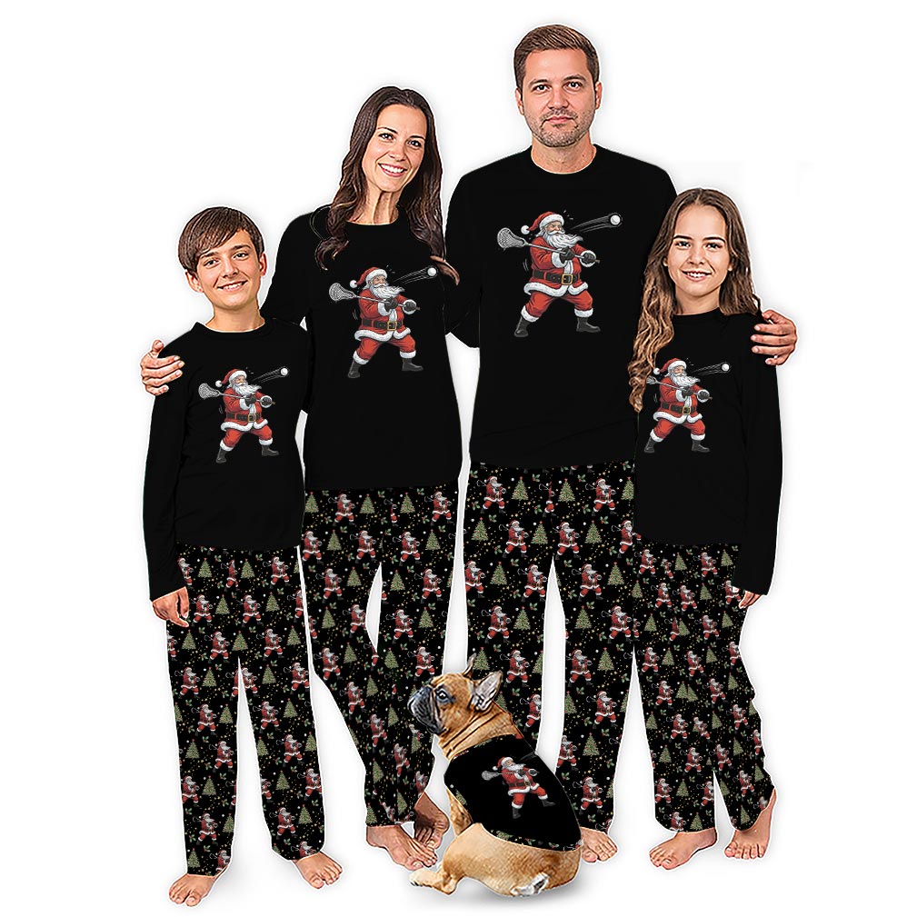 Funny Lacrosse Santa Family Christmas Pajamas With Plus Size