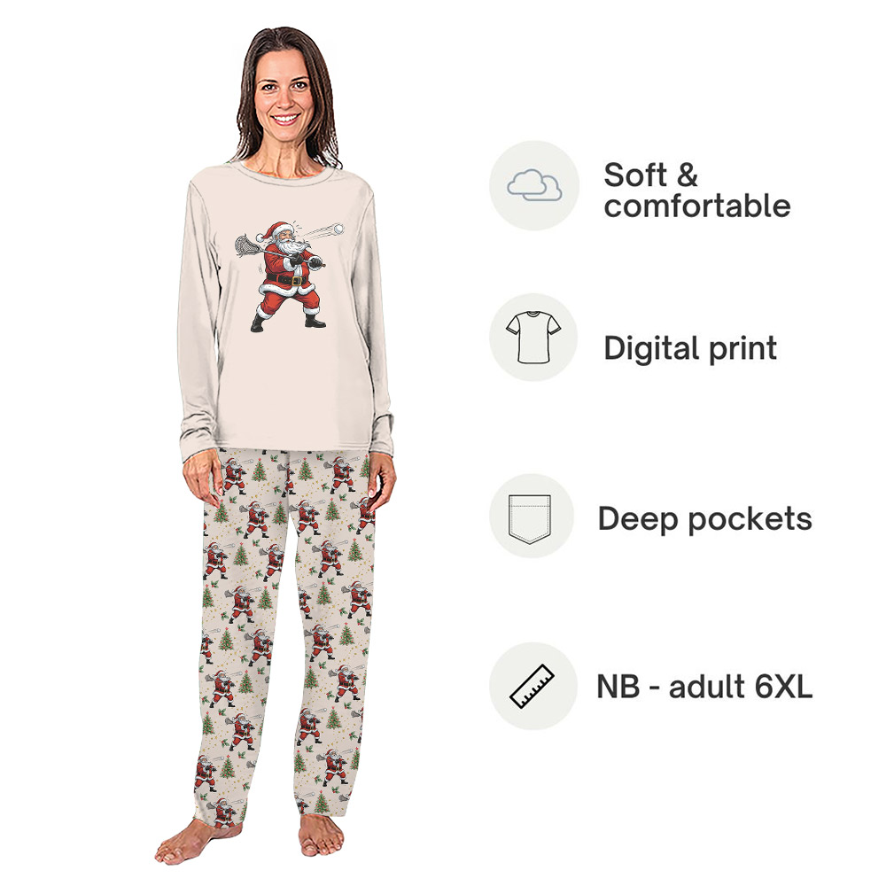 Funny Lacrosse Santa Family Christmas Pajamas With Plus Size