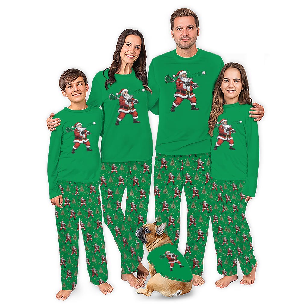 Funny Lacrosse Santa Family Christmas Pajamas With Plus Size