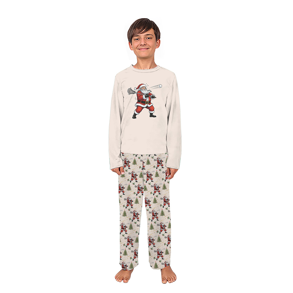 Funny Lacrosse Santa Family Christmas Pajamas With Plus Size