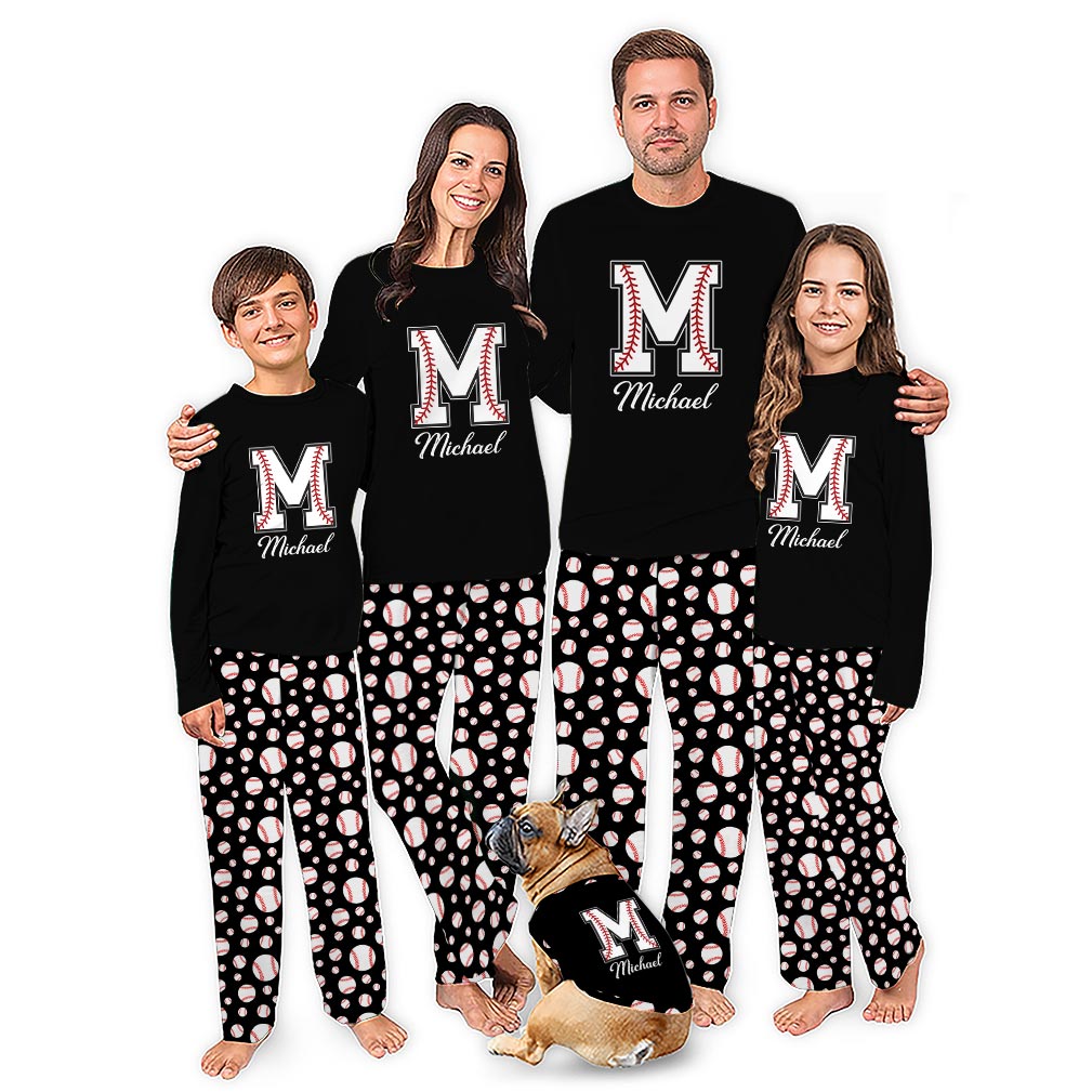 Personalized Baseball Monogram Matching Family Pajamas with Name